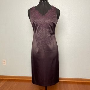4 CDC Vintage Retro Y2K Beaded Satin Purple midi formal Pencil dress